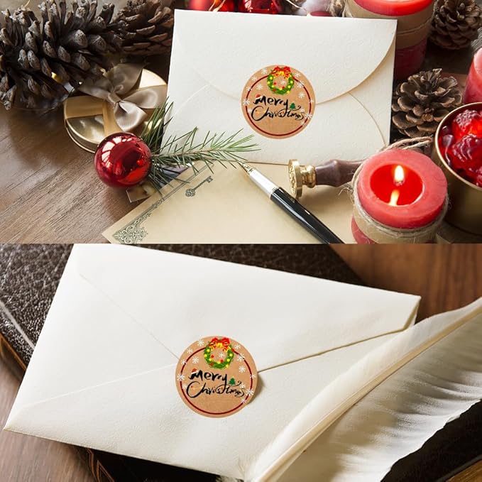 100-1000pcs Custom Stickers Merry Christmas Stickers Personalized Labels Adhesive Xmas Decorative Envelope Seals Stickers for Cards Gift Boxes(Round-9)