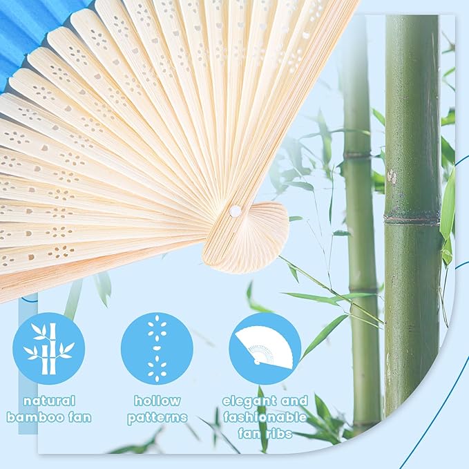 JOHOUSE 12Pcs Blue Paper Folding Hand Fans, 8.3 Inch Handheld Portable Decorative Fans for Wedding, Outdoor Party Favors, Baby Shower Decorations DIY Crafts Photography Prop