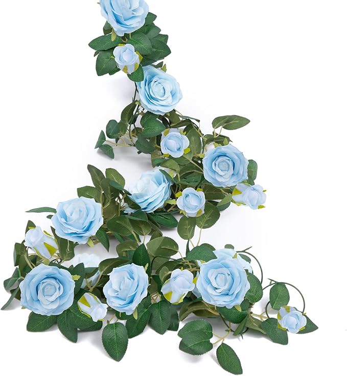 U'Artlines 3 Pack Artificial Blue Rose Vines Floral Garlands Total 19.5 Ft Fake Vine Silk Flower Garland for Indoor Outdoor Home Wedding Arch Garden Wall Decoration
