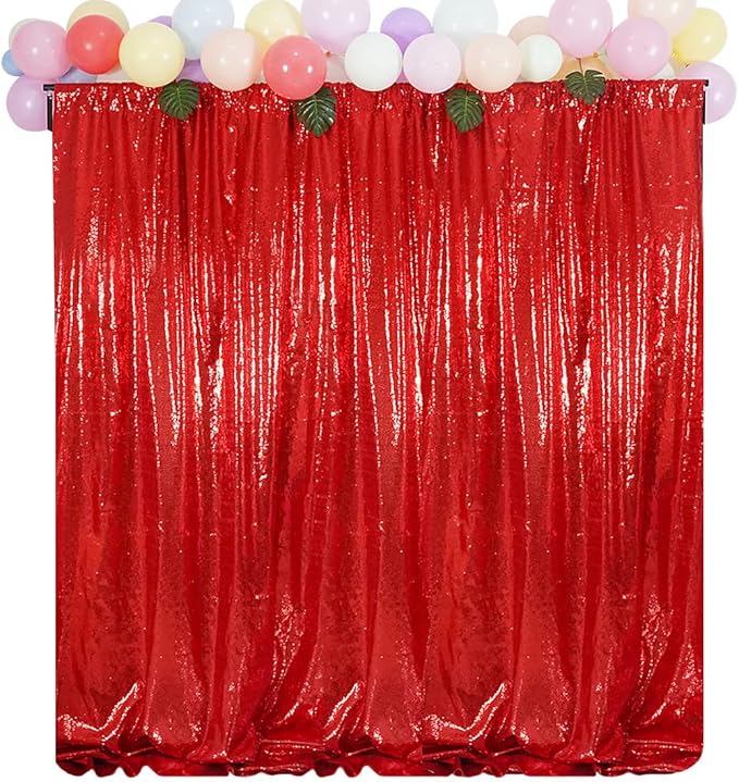 Juya Delight Red Sequin Backdrop Curtain, Non-Transparent Sequin Photography Background Backdrop Curtain for Birthday Party Wedding Festival Ceremony(6ftx8ft