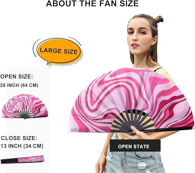 Amajiji Large Folding Hand Rave Fan Popping Fan for Line Dancing Clacking Fans for Boots On The Ground Dance,Party,Decoration,Festival (Pink Wave)