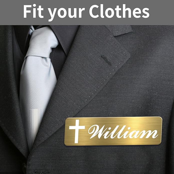 Custom Engrave Name Tag Badges Personalized Magnetic Name Badges with Logo Customize Metal ID Work Tags with Pin Backing Name Tag for Nurses Uniforms Employees Staff
