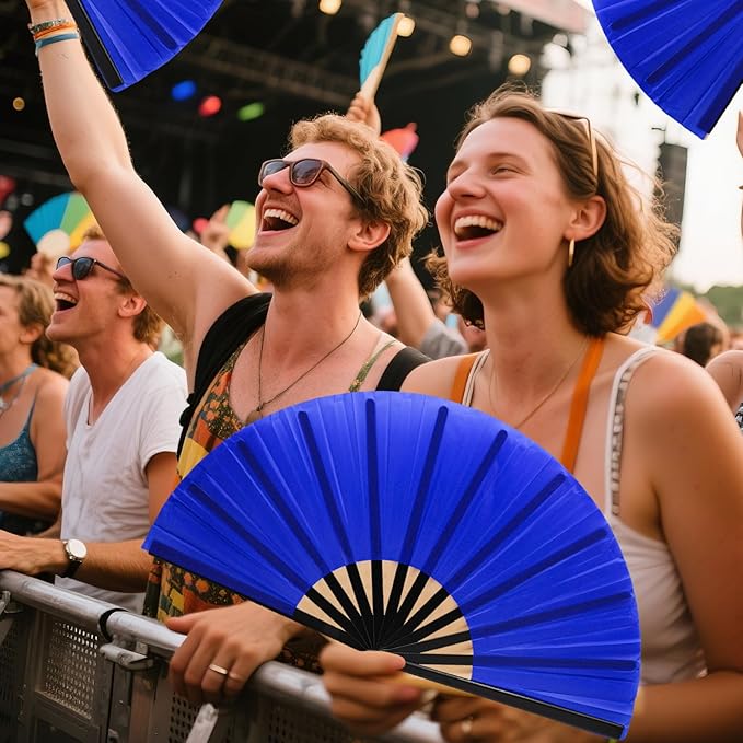 13inch Large Rave Fan Popping Clacking Fans for Line Dancing,Hand Fans for Women Foldable,Boots on The Ground Fan,Portable for Outdoor,Wedding,Party,Decoration (1pcs Blue)