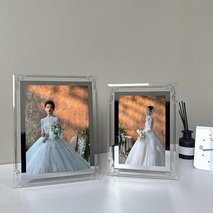 Glass Photo Frames Picture Frame 5x7 High Definition Silver Vertical and Horizontal for Table Desk Shelf Office House Decoration Gifts