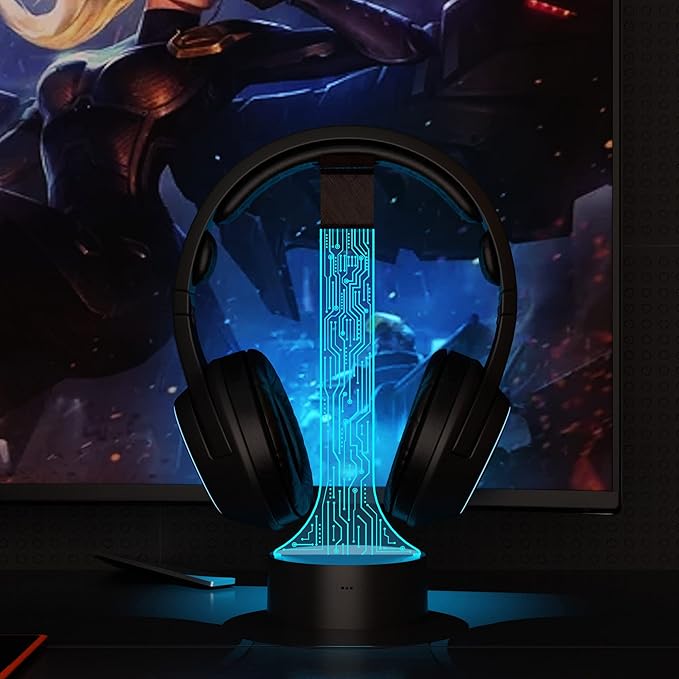 Light up Headphone Stand for Desk, Gaming Headset Holder RGB with 16 Color Lights for Game Room Decor, Cool Gamer Gifts for Men Boyfriend （PCB）