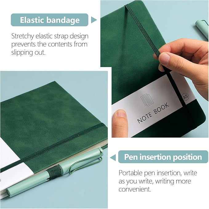 Personalized Notebook Custom Journal Notebook PU Leather A5 Can Customized with Logo/Text/Image- 192 Lined Pages 8.3 x 5.9 Inch, Pen Loop, Elastic Band, Grey Hardcover