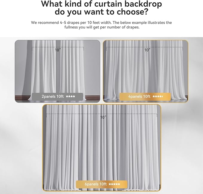 Ledido 10×8ft Tulle Backdrop Curtains with Lights String - 300LED Fairy Lights Sheer Curtain Backdrop for Weddings Baby Shower and Birthday Party Decorations(6 Panels 5×8ft)