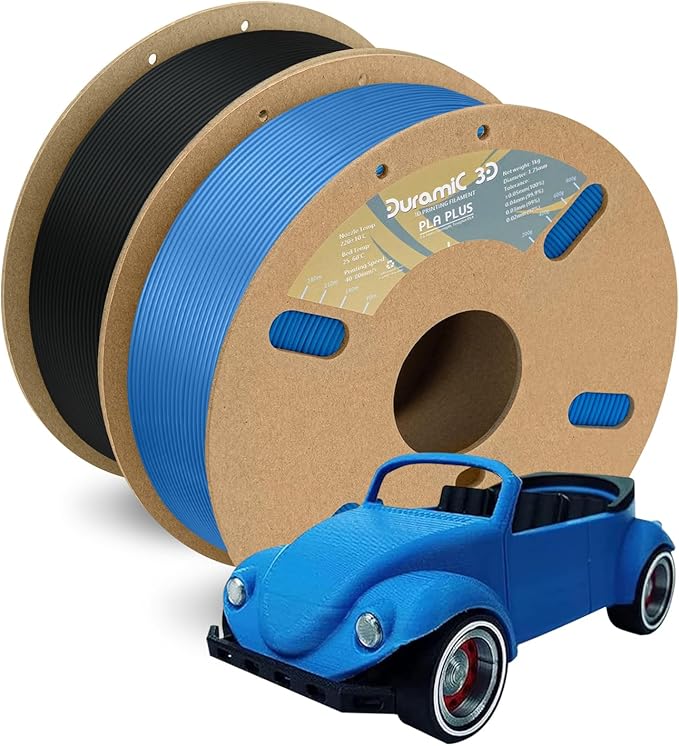 DURAMIC 3D PLA+ Filament 1.75mm 2Kg Black + Blue, PLA Plus Filament 2 Pack 1kg Spool(2.2lbs) Tougher and Stronger, Dimensional Accuracy Probability +/- 0.02mm