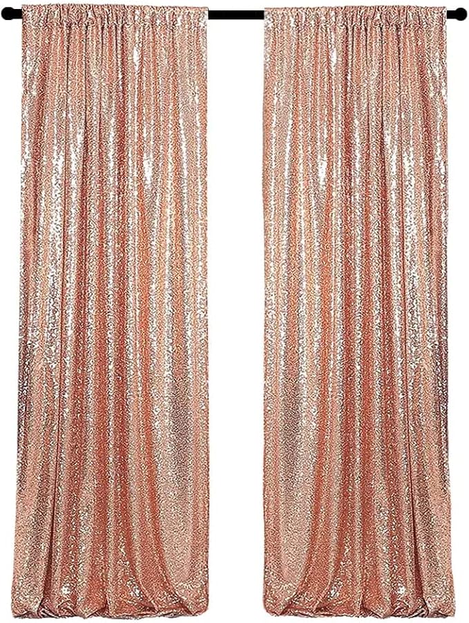 Rose Gold Sequin Backdrop Curtains 2FTx8FT 2 Panels Sparkly Background Drapes for Party Birthday Wedding Decor