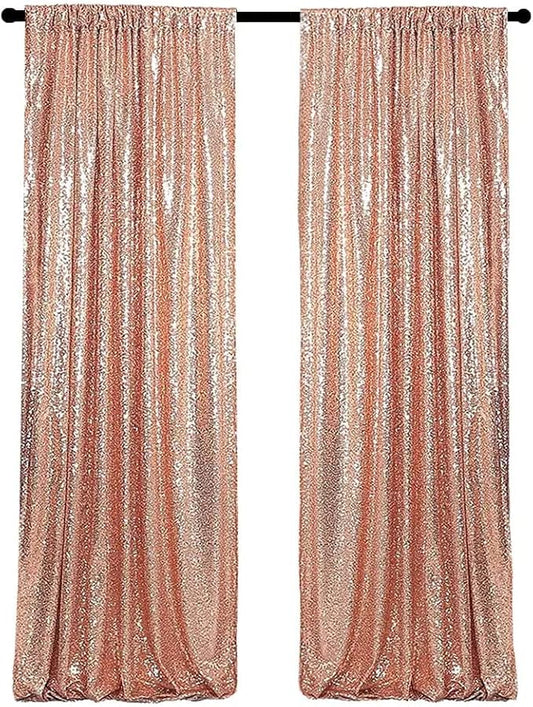 Rose Gold Sequin Backdrop Curtains 2FTx8FT 2 Panels Sparkly Background Drapes for Party Birthday Wedding Decor