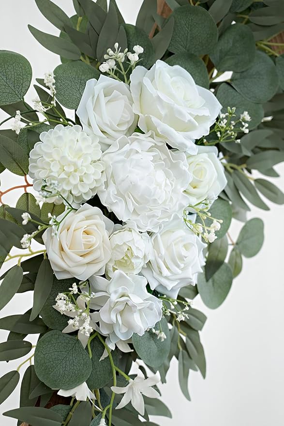 Artificial Flower Swag Set of 2 for Wedding Welcome Signs Floral Decorations, White Wedding Arch Flowers for Wedding Ceremony