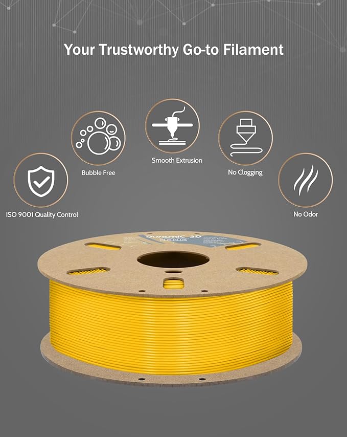 DURAMIC 3D PLA+ Filament 1.75mm 1Kg Yellow, PLA Plus Filament 1Kg Spool(2.2lbs) Tougher and Stronger, Dimensional Accuracy Probability +/- 0.02mm