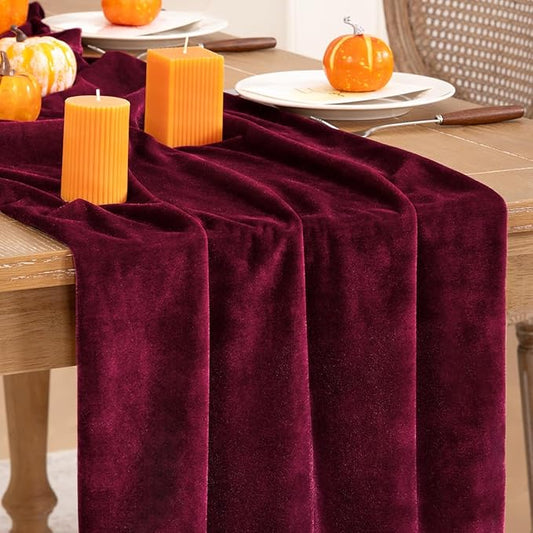 Burgundy Velvet Table Runner 3 Pack Fall Thanksgiving Red Table Runners 20 x 120 Inch Luxurious Elegant Velvet Fabric Friendsgiving Table Decor for Christmas Dinner Wedding Bridal Baby Shower