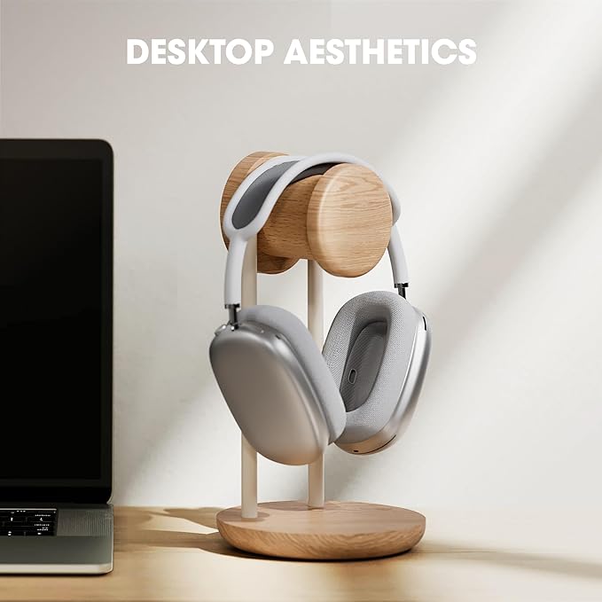 Fenge Headphone Stand for Desk, Nature Wood & Metal Headphone Holder with Storage Base, Desktop Headset Stand for Gaming Universal Headphones