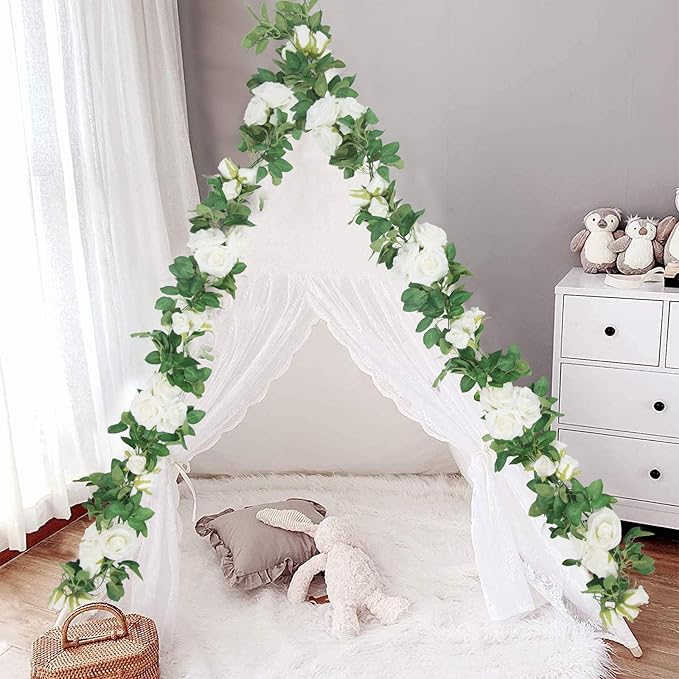 U'Artlines 3 Pack Artificial White Rose Vines Floral Garlands Total 19.5 Ft Fake Vine Silk Flower Garland for Indoor Outdoor Home Wedding Arch Garden Wall Decoration