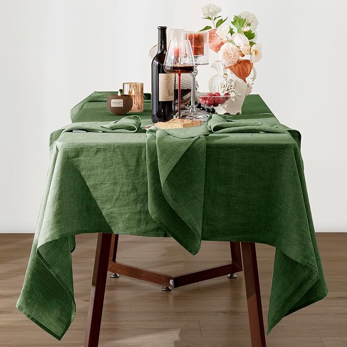 Talasily Linen Tablecloth 100% Pure Linen Table Cloth 60x120 Inches Rectangle Tablecloths Washable Cloths for Kitchen, Dining, Buffet Parties, Holidays, Picnic,Weddings and Restaurants-Forest Green