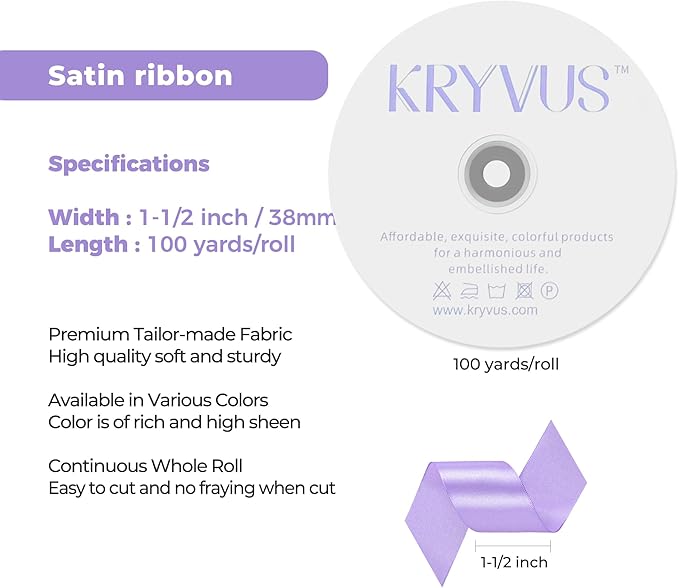 Light Purple Satin Ribbon 1-1/2 inch X Continuous 100 Yards, Single Face Polyester Ribbon Perfect for Gift Wrapping, Flower Bouquet, Wedding Decor, Crafts, Bow Making, Sewing and More