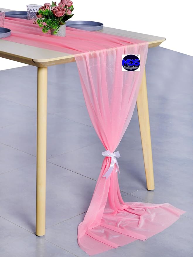 MDS Halloween Chiffon Table Runner - 1 Pack, 29 x 170 Inches, 14ft Each - Sheer Spooky Table Runners for Haunted House Parties, Trick-or-Treat Tables, Witchy Décor, Wedding & Events - Coral