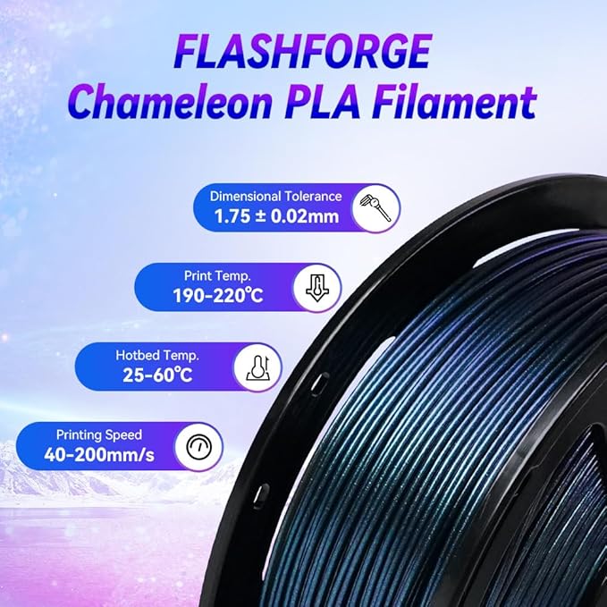 FLASHFORGE 3D Printer Filament Chameleon PLA Color Shift Filament 1.75mm, Changes Color with Light and Angles, 1KG Spool (2.2lbs), Dimensional Accuracy +/- 0.02mm for FDM 3D Printers (Burnt Titanium)