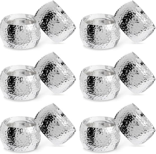 Farmlyn Creek Silver Napkin Rings Set of 12-1.8 in Round Polished Zinc, Bulk Napkin Ring Holders for Cloth & Paper - Table Decor for Weddings & Parties