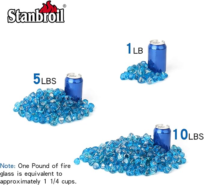Stanbroil 10-Pound Fire Glass Diamonds - 1/2 inch Luster Fire Glass for Fireplace Fire Pit and Landscaping, Caribbean Blue Luster