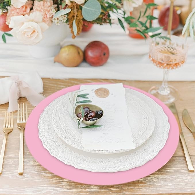 50 Pieces Pink Paper Place Mats Light Pink Round Disposable Table Mats Decorative Placemats for Wedding Bridal Shower Pink Birthday Party Dining Decor