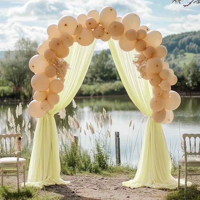 Wokceer Beige Wedding Arch Draping Fabric Backdrop 3 Panels 28.7" X 20FT Sheer Drapes Fabric for Wedding Arbor Ceremony Party