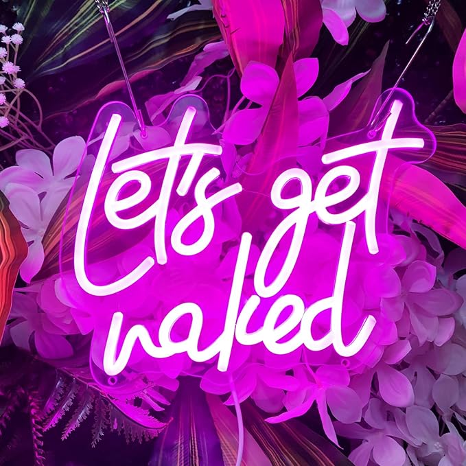 Lets Get Naked Neon Sign Let's Get Naked Neon Signs for Wall Decor, Led Light Sign for Girls Thanksgiving Bedroom Birthday Party Bar, 11.8" x 9.4"