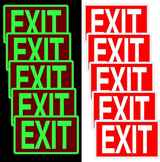 10 Pcs Glow in the Dark Exit Signs for Business 12 x 7 Inch Photoluminescent Signs Stickers for Indoor Outdoor for Business, Office, Warehouse (Without Arrows)