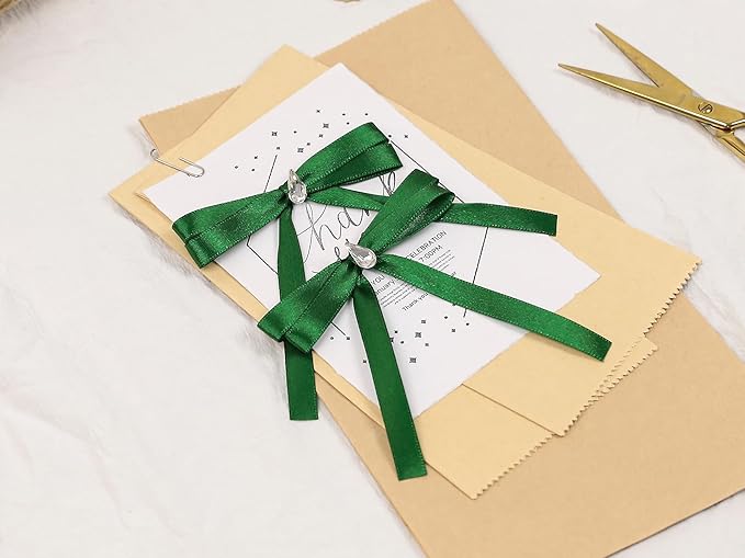 Green Satin Ribbon 3/8 inch X Continuous 100 Yards, Single Face Polyester Ribbon Perfect for Gift Wrapping, Flower Bouquet, Wedding Decor, Crafts, Bow Making, Sewing and More