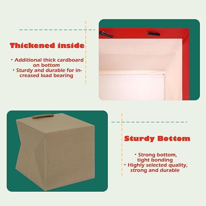 ADIDO EVA Kraft Brown Square Gift Bags Large Size Square Bottom Paper Bags with Handles for Party Favor, Shopping Bags (12x12x12 In, 10 CT)