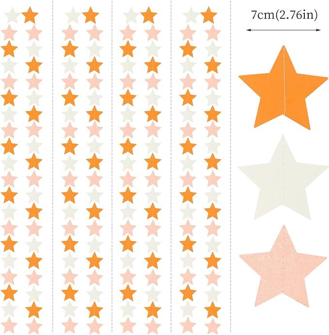 Orange-Beige Peach Party-Decorations Star Garland - 62ft Boho Fall Autumn Streamers Hanging Banner,Thanksgiving Harvest Twinkle Twinkle Little Star Baby Bridal Shower Wedding Engagement Decor Hugtmr