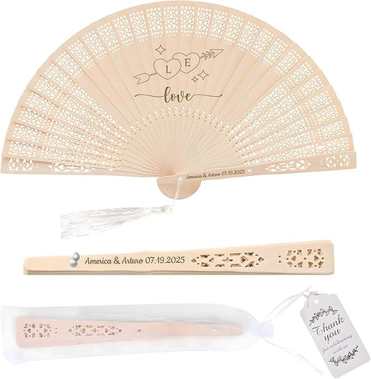 10 PCS Custom Fans Personalized Folding Fans for Line Dancing Wooden Hand Fan Wedding Favors Bulk Fans for Guests Party Event Use (Style05)