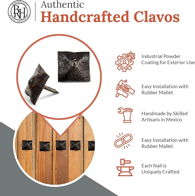 100 Pack 1" Square Head Iron Clavos Decorative Nails – Unfinished – Handmade Rustic Square Fasteners for Farmhouse Shutters, Faux Wood, Barn Doors, Shutters, and Gates – Ornamental Wood Accent