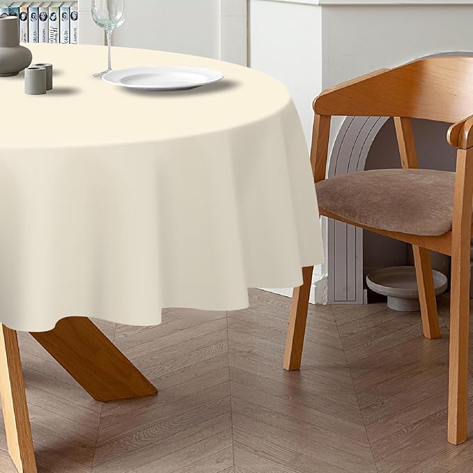 QIKSION Ivory Round Tablecloth 12 Pack, 84 Inch Plastic Table Cover Disposable for Parties
