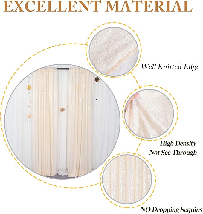 ShinyBeauty Ivory Sequin Backdrop 2pcs 4x7ft | Sparkle Photo Background for Weddings, Parties, Events | Elegant Shimmer Curtains Panels | Perfect for Birthday Celebrations