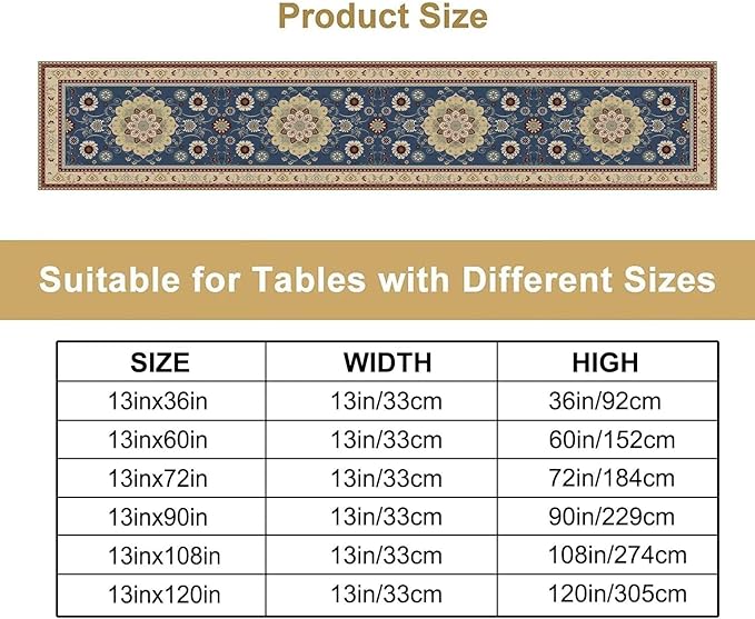 Vintage Boho Floral Table Runner, Elegant Rustic Country Farmhouse Blue Yellow Retro Flower Pattern for Home Kitchen Table Decor Dining Coffee Room Party Decor 13x60in