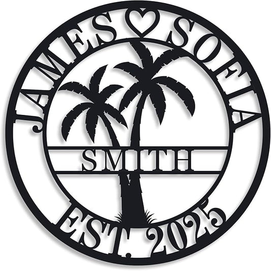 Personalized Metal Palm Tree Sign, Custom Signs Outdoor Palm Tree, Personalized Palm Tree Sign, Metal Palm Anniversary Gift, Palm Tree Metal Wall Art, Custom Metal Sign with Palm Tree