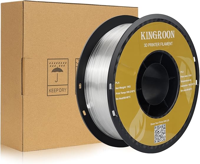 Kingroon PLA Filament 1.75mm 3D Printer Filament Transparent Pla Filament 1kg Filament Dimensional Accuracy +/- 0.02mm, Fit Most FDM Printer, Transparent