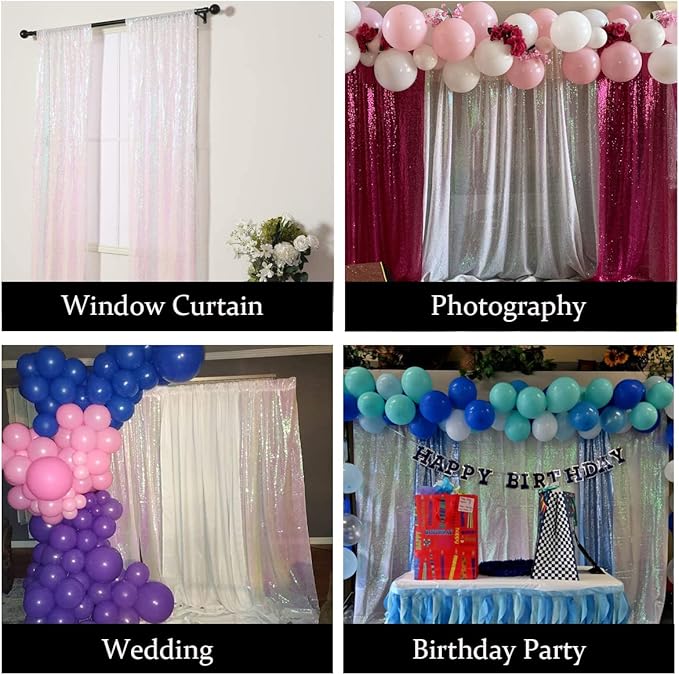 Iridescent Sequin Backdrop Curtains 2FTx8FT 2 Panels Sparkly Background Drapes for Party Wedding Birthday