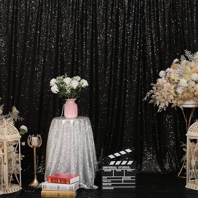 Juya Delight 4ft x 7ft Black Sequin Photo Backdrop Curtain for Wedding Party Decoration Festival Ceremony