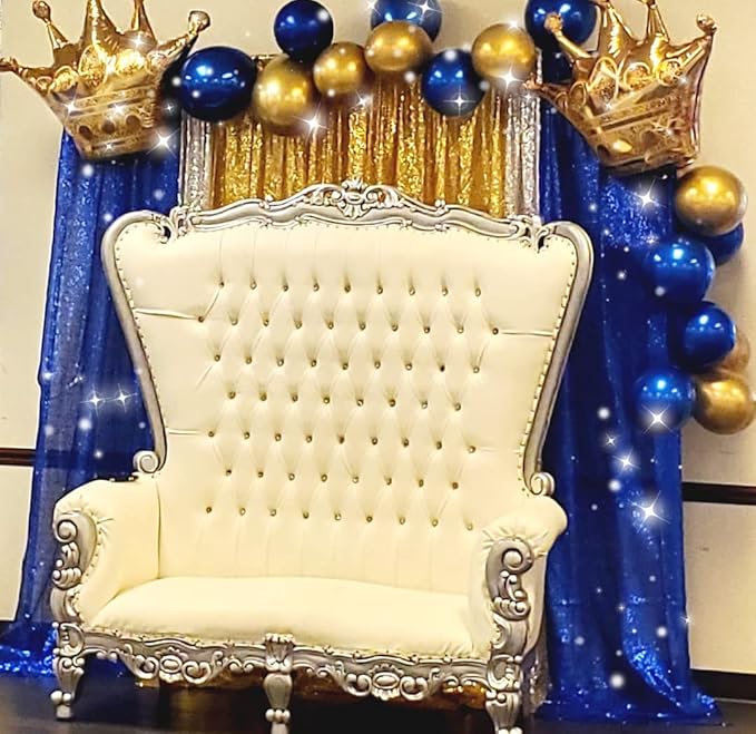 Poise3EHome 2ft x 8ft Blue Sequin Photography Backdrop Curtains 2 Panels for Party Decoration, Navy Blue