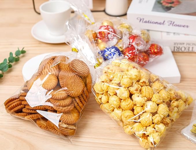 LOKIQNG Cellophane Bags Plastic Gift Bag Clear Cookie Treat Bags with Twist Ties for Party Favor Bag(100PACK,6x10inch)