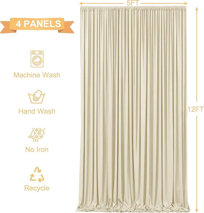 20ft x 12ft Beige Backdrop Curtains Wrinkle Free Backdrop Curtain for Wedding Parties Beige Fabric Backdrops Drapes Back Drop Cloth Bridal Shower Stage Curtains Wedding Decorations for Reception