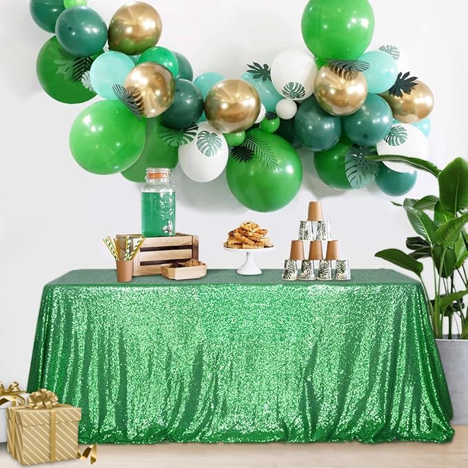 SquarePie Sequin Tablecloth 50 x 72 Inch Green Sparkly Table Cloth for Christmas Party Decoration