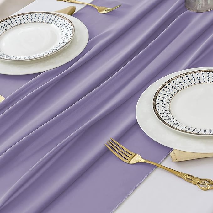 2 Pack 10 Ft Chiffon Table Runner Light Purple Gauze Long Table Runners 27x120 Inches Sheer Tulle Table Runner for Rustic Wedding Reception Bridal Shower Decorations Birthday Party