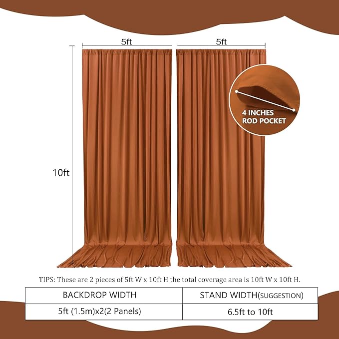 2 Panels Dark Brown Backdrop Curtain, 10 x 10 Feet Background Curtains for Parties, Weddings, Baby Showers, Bachelorette Halloween, Christmas Birthday Party Photoshoot Backdrop Curtains Decorations
