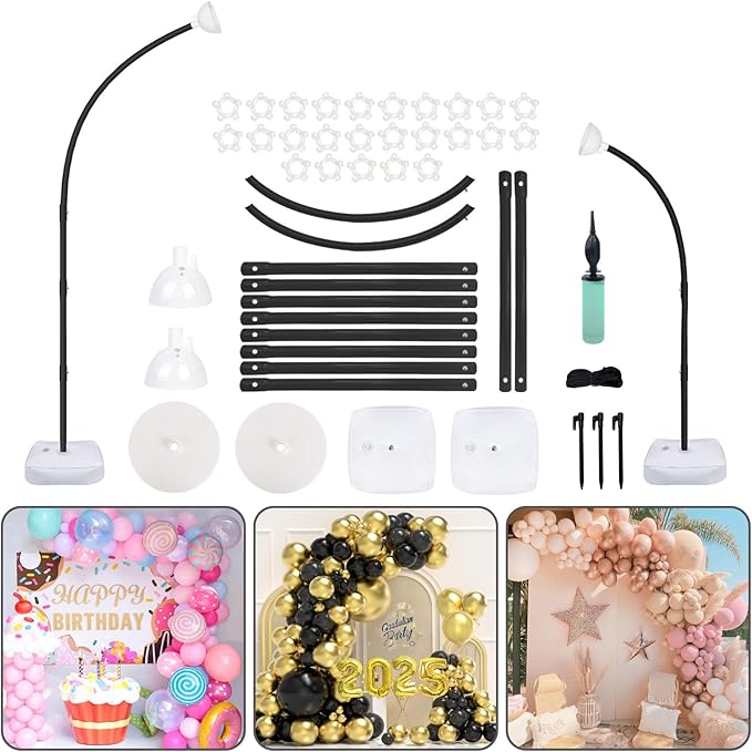 AerWo [Upgraded] Balloon Arch Kit Stand, 8.2ft+6ft Half Arch Balloon Stand with Base, Free Bending Top Balloon Arch Frame Curve for Floor, Perfect Birthday Wedding Halloween Decorations