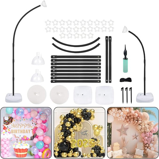AerWo [Upgraded] Balloon Arch Kit Stand, 8.2ft+6ft Half Arch Balloon Stand with Base, Free Bending Top Balloon Arch Frame Curve for Floor, Perfect Birthday Wedding Halloween Decorations