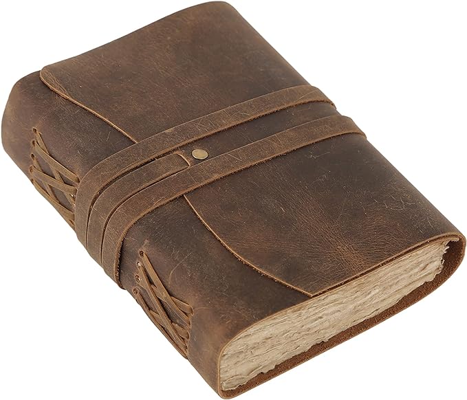 Handmade Leather Journal | Writing Notebook Diary | Bound Daily Notepad For Men & Women Unlined Paper Medium, writing pad for artist, sketch